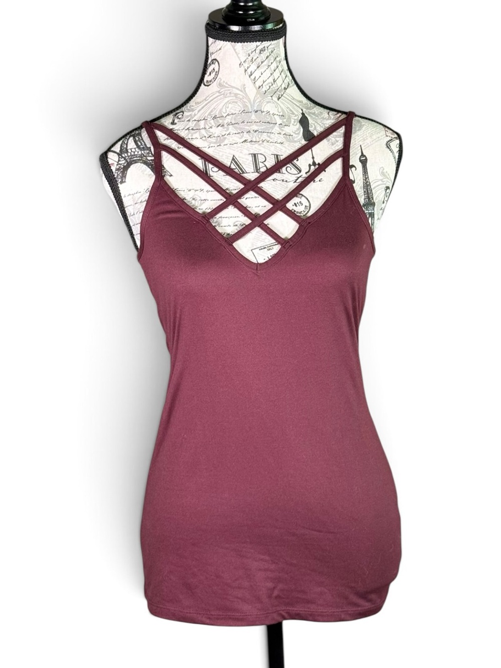 Women's Crisscross Strappy Tank Top - Burgundy